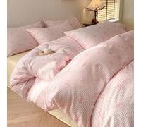 Michorinee Pink Gingham Single Duvet Cover Set Pink Bow Tie Print Plaid Checkered Grid Bedding Reversible Girls Aesthetic Modern Microfibre Quilt Cover 135x200 cm with Zipper Closure Pillowcase 50x75