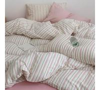 Michorinee Pink Striped Duvet Cover Double 3pcs Modern Microfiber Pink and White Stripes Bedding Set Quilt Cover 200x200 with Zipper Closure and 2 Pillow Cases 50x75 cm