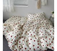 Michorinee Red Heart Single Duvet Cover Set 100% Cotton Love Hearts Print Bedding Quilt Cover 135x200 cm with Zipper Closure and Pillowcase 50x75 cm