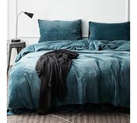 Michorinee Single Duvet Cover Set Crushed Velvet Blue Luxury Winter Warm Petrol Blue Velvet Bedding Set with Zipper Closure Ultra Soft Thick Quilt Cover and Pillow Case