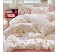 Michorinee Single Duvet Cover Set Pink and White Heart Bow Tie Print Bedding Kawaii Style Reversible Girls Aesthetic Cute Microfibre Quilt Cover 135x200 cm with Zipper Closure Pillowcase 50x75