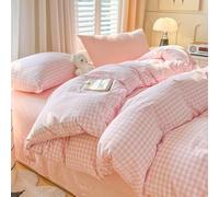 Michorinee Single Duvet Cover Set Pink White Plaid Country Style Grid Checkered Bedding Set with Zipper Closure Aesthetic Cute Soft 110g/㎡ Washed Microfibre Girls Quilt Cover with 1 Pillowcase 50x75