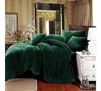 Michorinee Velvet Duvet Cover King Size Dark Green Winter Crushed Velvet Bedding Set 3 Pieces Super Soft Warm Cozy Plain Green Quilt Cover with Pillow Cases