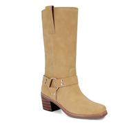 MICIFA Riding Boots for Women Square Toe Cowboy Cowgirl Boots Pull On Mid Calf Biker Moto Boot Chunky Block Heel Western Motocycle Booties with Studs, Yellow, 7 UK