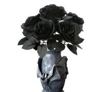 MICJLLT Black Roses Flowers for Halloween Decorations,Long Stem Real Touch Faux Halloween Flowers Realistic,Artificial Flowers Silk Rose Bouquet for Wedding Party Office Home Decorations