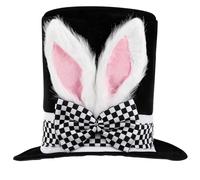 MICJLLT Easter Bunny Ears Top Hat - Unisex One Size with Soft Plush Ears Black Topper, Perfect for Easter Celebrations, Tea Party, March Hare Cosplay Costume, Masquerade Ball & Halloween Fancy Dress
