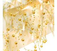 MICJLLT Gold Christmas Lights for Table Fairy Decorations Indoor,Traditional Garland Lights for Home Fireplace Oranments,Christmas Garland Pearl with Battery Operated (Not Include and 10 LED 1.5M)