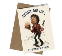 Mick Jagger Birthday Card - Funny Caricature with Reproduction Printed Autograph | Rolling Stones Memorabilia, Unique for Classic Rock Fans and Collectors No1966