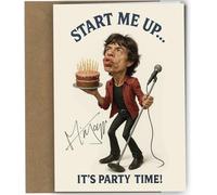 Mick Jagger Birthday Card - Funny Caricature with Reproduction Printed Autograph | Stones Memorabilia, Unique for Classic Rock Fans and Collectors No1966