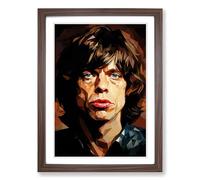 Mick Jagger Cubism Framed Print | A2 Walnut Framed Wall Art | Ready to Hang | Cubist Nature Picture | Living Room Bedroom Lounge Office