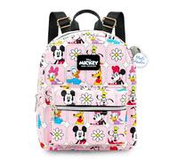 Mickey and Friends Mini Backpack - 11" Exclusive Disney Faux Leather Small Backpack with Front Pocket and Button Bundle | Adjusts to Fit Women, Teens, Girls, Kids