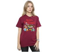 Mickey And Friends Winter Wishes Cotton Boyfriend T-Shirt Disney Burgundy XXL