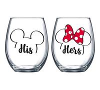 Mickey Mouse 804554 Mickey & Minnie His & Hers Stemless Wine Glass Set