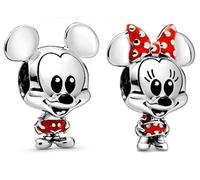 Mickey and Minnie Mouse Two Piece Charm Set 925 Sterling Silver Pendant Charm Compatible with Pandora Charms,and Many Other UK Charm Bracelets