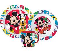 Mickey Cartoon Character Dinner Tableware Set 3pcs Plate, Bowl & Mug, BPA Free re-usable Plastic Microwave Safe (Mickey)