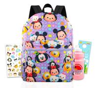 Mickey Minnie Mouse Backpack for Kids School Bundle w/ 16in Bookbag + More | Daisy Donald Goofy Pluto School Bag w/ Front Zip Pocket Plus Water Bottle, Stickers, More - Disney Tsum Tsum School Supplies