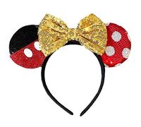 Mickey Minnie Mouse Ears Alice Headband With Big 5" Gold Sequin Top Bow Handmade
