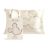 Mickey/Minnie x Kitsch Satin Pillowcase with Zipper - Softer Than Silk Pillow Cases for Hair & Skin Cooling Pillow Cases Covers | Satin Pillow Cases Standard Size (Mr. Mouse, 1 Pack)