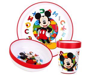 Mickey Mouse 3pcs Reusable Bicolor Premium Kids Dinner Tableware Set Plate, Bowl & Tumbler, BPA Free