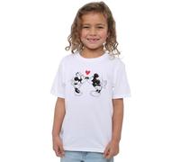 Mickey Mouse and Minnie Sketch Kiss Valentine's Day Girls T Shirt, White, 12-13 Years