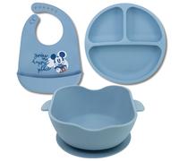 Mickey Mouse Baby Silicone Plate Set & Silicone Bib in Baby Blue Mickey Mouse Baby Blue