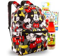Mickey Mouse Backpack for Kids - Bundle with 16” Canvas Mickey Backpack with Water Bottle, Tattoos, More | Mickey Mouse Backpack Set for Boys, Toddlers, Multicolor, Mickey School Bag, Mickey Backpack,