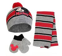 Mickey Mouse Boy's MMFB4663AZ1-M Cold Weather Hat, Grey/Red Mitten Set, 2-4 Years