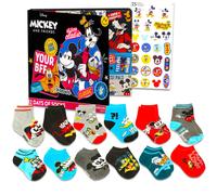 Mickey Mouse Christmas Advent Calendar Set - Bundle of 12 Pairs of Toddler Socks for Boys Size 4-7 Plus Stickers | Disney Sock Gift Box