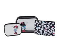 Mickey Mouse Cosmetic Case Set - Officially Licensed Mickey and Minnie Mouse Travel Cosmetic Case 3 Piece Set - Girls Boys Teens Adults (Black Min
