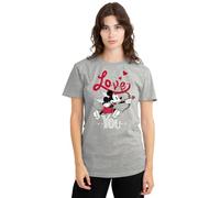 Mickey Mouse Cupid Love You Valentine's Day Ladies T Shirt, Athletic Heather, Small