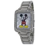 Mickey Mouse Disney MK8173 Women's Rectangular Silver Tone Crystal Accented MOP Dial 3-Hand Analog Watch, silver