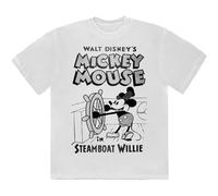 Mickey Mouse I'm Steamboat Willie in Noir T-Shirt (US, Alpha, X-Large, Regular, Regular, White)