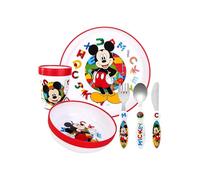 Mickey Mouse Kids 6 Piece Reusable Dinner Set - Cup, Bowl, Plate & Cutlery | Lightweight & Kid-Friendly Dinnerware Set Includes Knife, Fork & Spoon, Toddler Plastic Tableware Set | Easy to Hold Design
