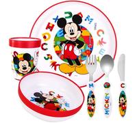 Mickey Mouse Kids 6 Piece Reusable Dinner Set - Plate/Bowl/Cup/Knife/Fork/Spoon - Childrens Dinnerware Tableware Cutlery Set