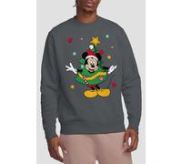 Mickey Mouse Men's Christmas Tree Sweatshirt Charcoal | Size: Large Mickey Mouse Charcoal L