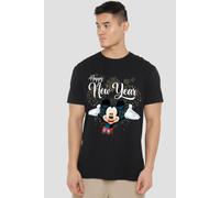 Mickey Mouse Men's Firework New Year T-Shirt Black | Size: 2XL Mickey Mouse Black 2XL