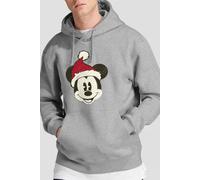 Mickey Mouse Men's Santa Face Hoodie Light Grey | Size: Medium Mickey Mouse Light Grey M