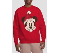 Mickey Mouse Men's Santa Face Sweatshirt Red | Size: 2XL Mickey Mouse Red 2XL