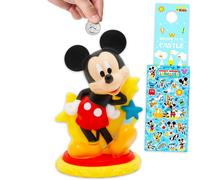 Mickey Mouse Piggy Bank Set - Bundle with 8" Mickey Coin Saving Money Currency Banknote Jar Plus Stickers, More | Disney Money Bank for Kids, Boys