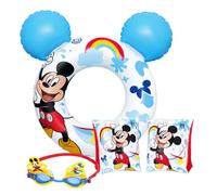 Mickey Mouse Pool Float Bundle for Kids - Inflatable Pool Float Bundle of 3 - Swim Ring Tube, Arm Bands & Swimming Goggles - Children's Pool Accessories for Swimming Pool, Beach & Summer Water Fun
