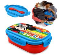 Mickey Mouse Rectangular Lunch Box | BPA-Free| 20cm Plastic Sandwich Box Contains Sporks & Cutlery (3 in 1 Spoon, Fork, Knife), Stackable Travel Food Storage Container Suitable for Kids 3+ Years