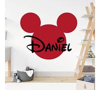 Mickey Mouse Silhouette Personalised Name - Disney Decal Wall Sticker [Medium] [Cherry]