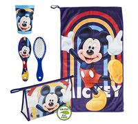 Mickey Mouse Travel Toiletry Bag Includes a Hairbrush, Microfiber Towel, and Multi-Purpose Beaker for Kids