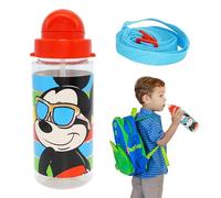 Mickey Mouse Water Bottle for Kids 3+ Years, Leakproof Sipper Bottle BPA Free, 500ml Bottle with Strap, Transparents Summer Water Bottle for Boys School, Travel, Picnic, Cycling Size- 20cm