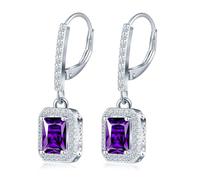MicLee 925 Sterling Silver French Buckle Gemstone Hoops Earrings for Women Purple Zirconia Dangle Drop Sparkling Emerald Zircon Creoles Wedding Party Prom Luxury Jewelry