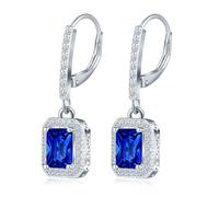 MicLee 925 Sterling Silver French Buckle Sapphire Hoops Earrings for Women Blue Zirconia Dangle Drop Sparkling Emerald Gemstone Creoles Wedding Party Prom Luxury Jewelry