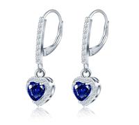 MicLee 925 Sterling Silver French Buckle Sapphire Hoops Earrings for Women Blue Zirconia Dangle Drop Sparkling Heart Gemstone Creoles Wedding Party Prom Luxury Jewelry