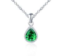 MicLee 925 Sterling Silver Gemstone Necklace for Women Green Teardrop Zirconia Necklets Pendant Sparkling Emerald Chokers Elegant Bridal Wedding Party Prom Jewelry