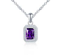 MicLee 925 Sterling Silver Gemstone Necklace for Women Sparkling Purple Zirconia Necklets Pendant Emerald Cut Chokers Elegant Bridal Wedding Party Prom Jewelry