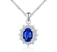 MicLee 925 Sterling Silver Sapphire Necklace for Women Sparkling Blue Marquise Zirconia Necklets Pendant Elegant Bridal Wedding Party Prom Jewelry